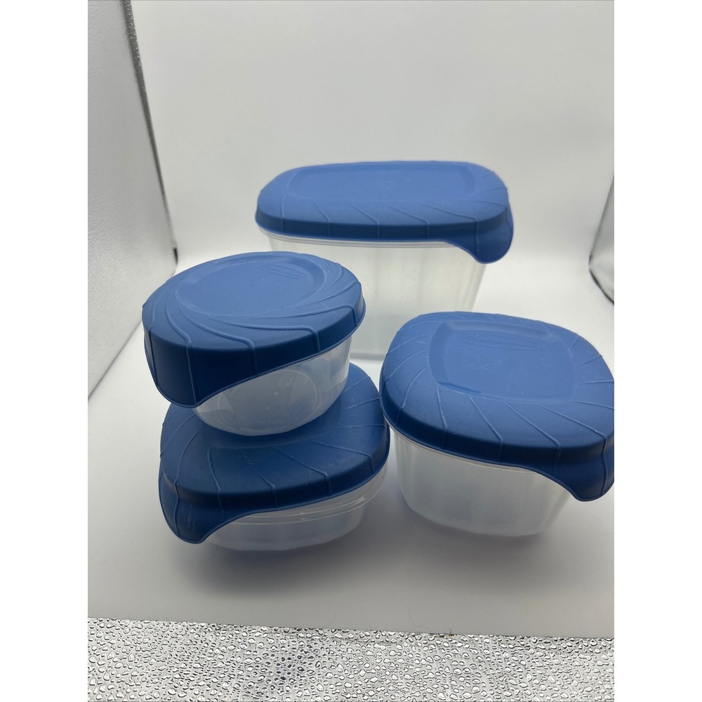 Rubbermaid Servin Saver Food Storage Set 4 Containers Blue Lids 2.4QT 1PT 553F